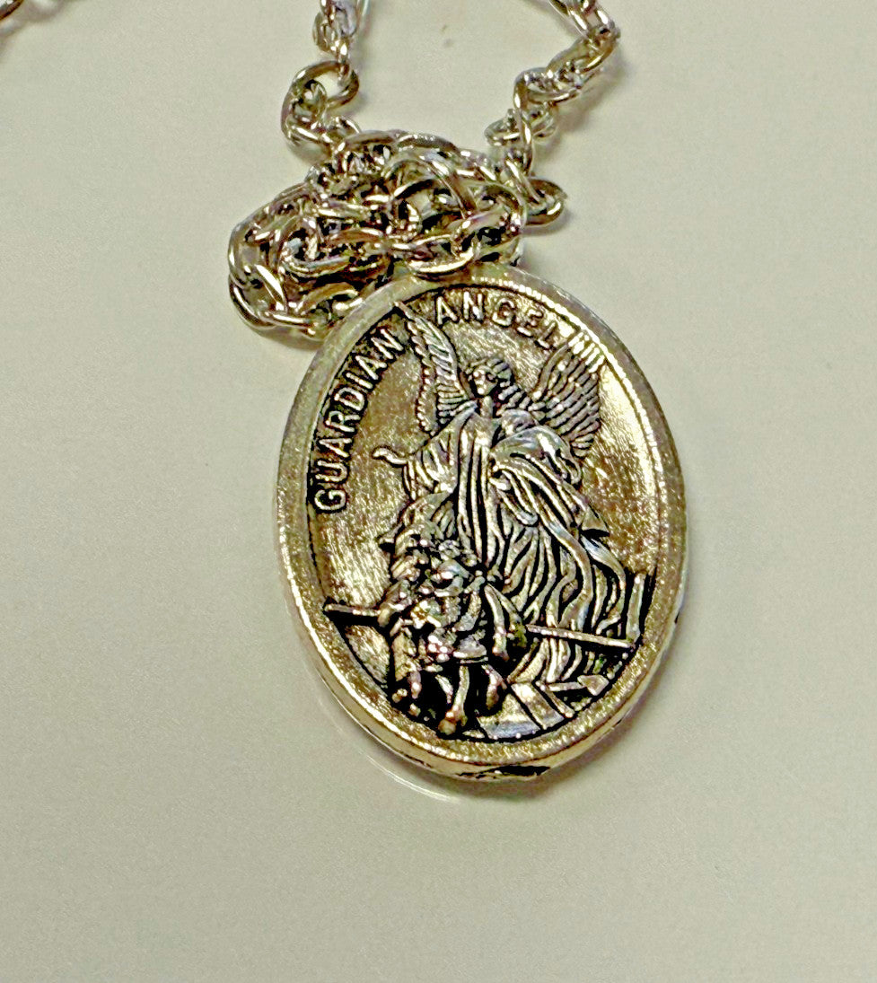 St Michael + Guardian Angel Prayer Card + Medal & 20" Chain, New #AB-031