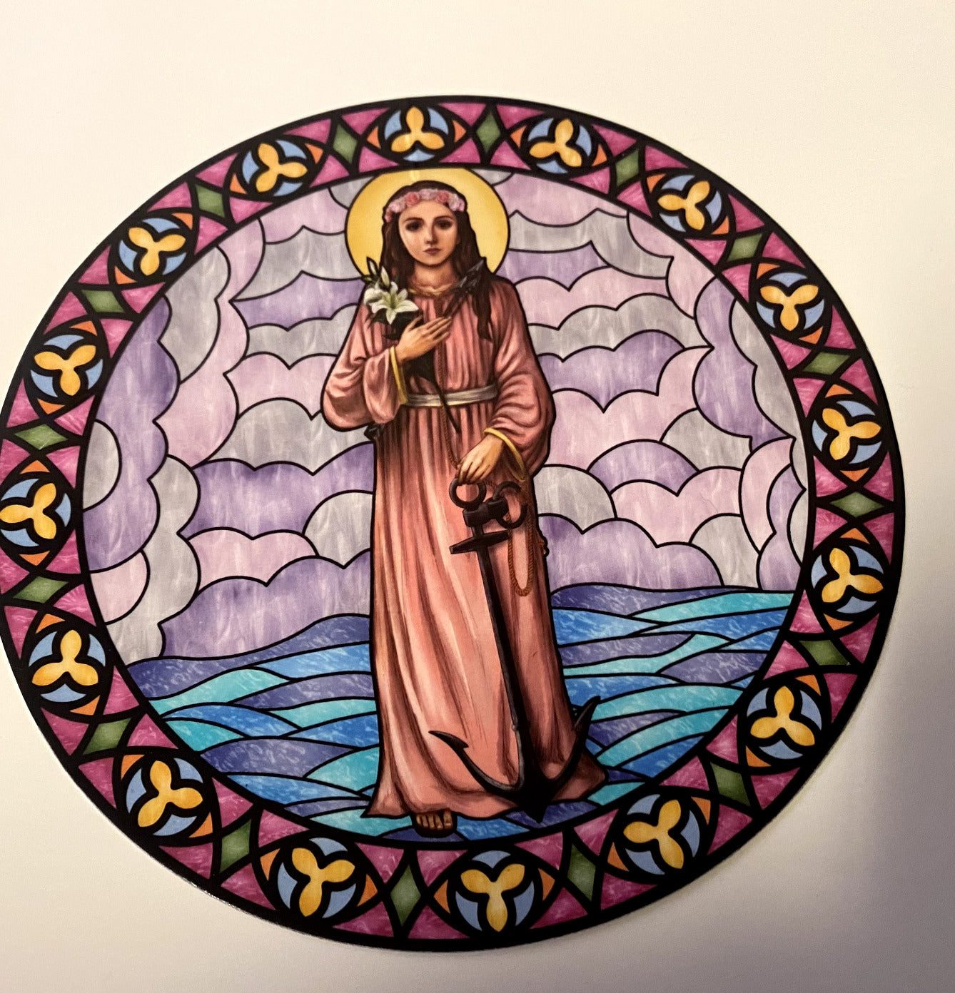 Saint Philomena Stained Glass Static Decal, New #AB-024-3