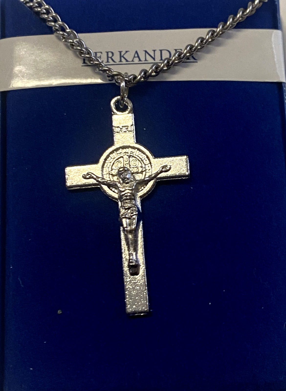 Saint Benedict Silver Crucifix  24" Necklace,  New #AB-094