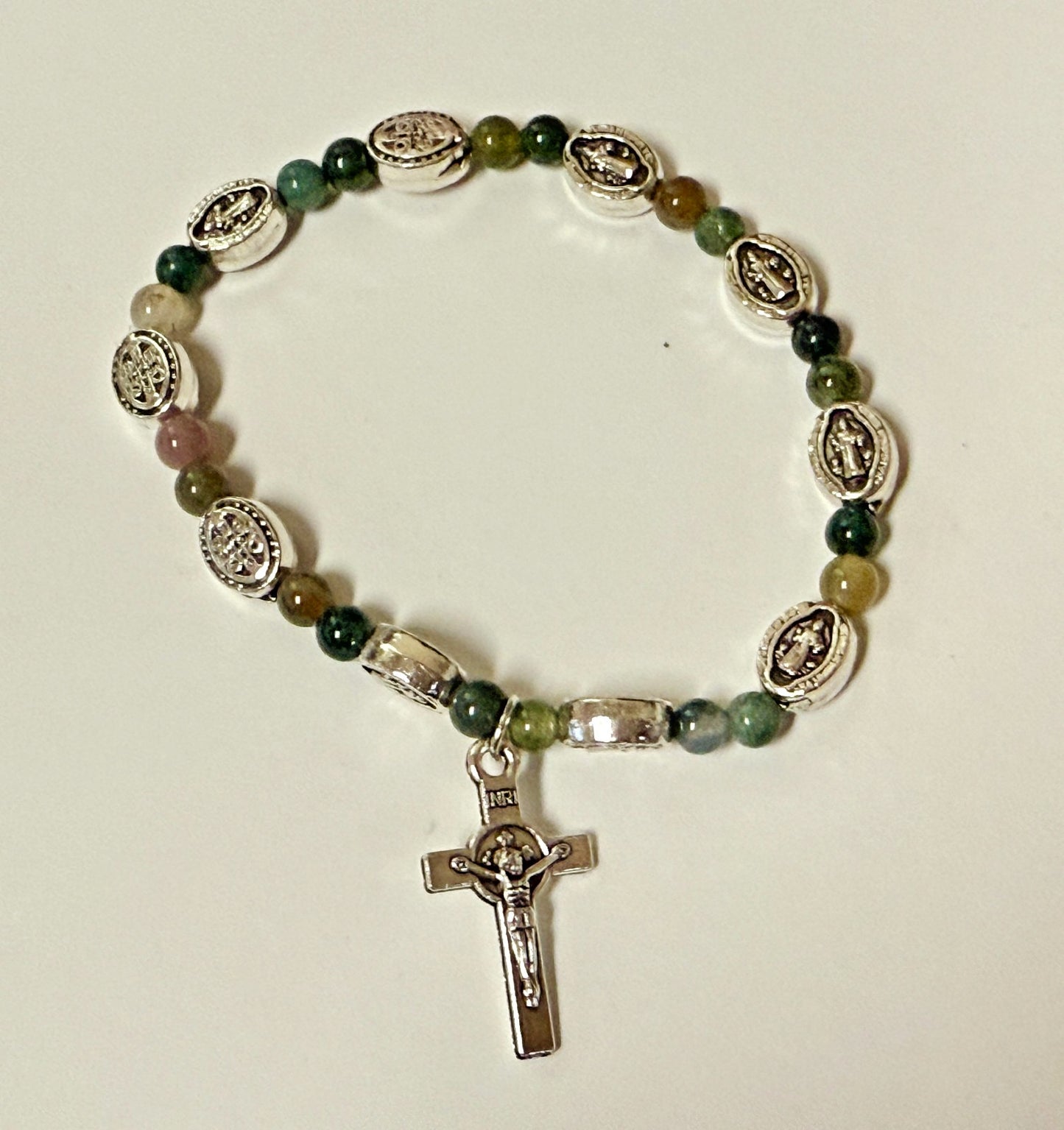 Saint Benedict Gemstone Stretchable 7.5" Bracelet, New #Gftshp-108 - Journeys of Faith