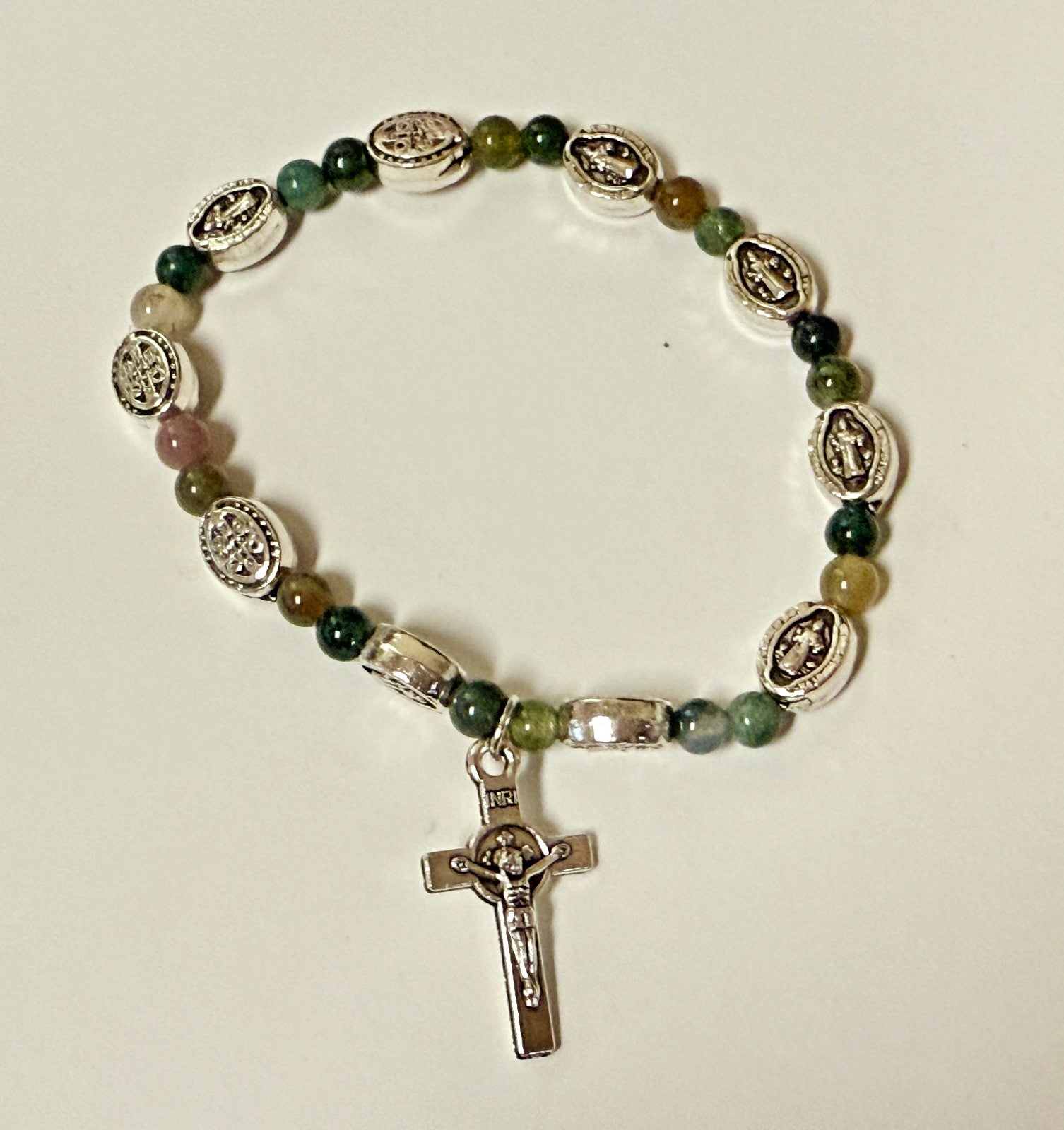 Saint Benedict Gemstone Stretchable 7.5" Bracelet, New #Gftshp-108 - Journeys of Faith