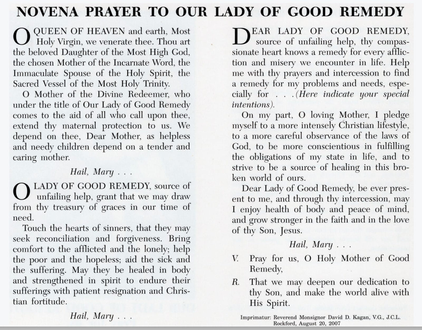 Our Lady of Good Remedy Prayer Card Journeys of Faith Collectibles:Religion & Spirituality:Christianity:Holy Cards