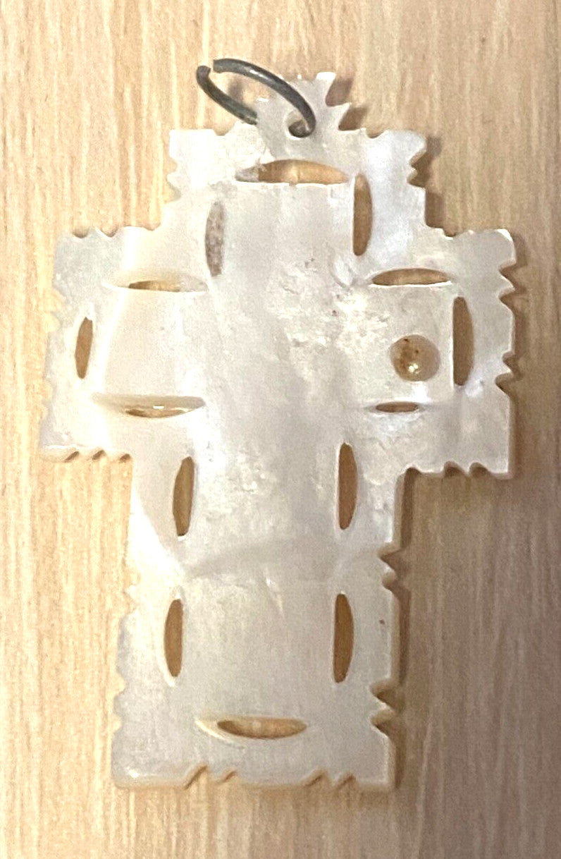 Mother of Pearl 1.75" Scalloped Cross Pendant, New Jerusalem #1 - Journeys of Faith