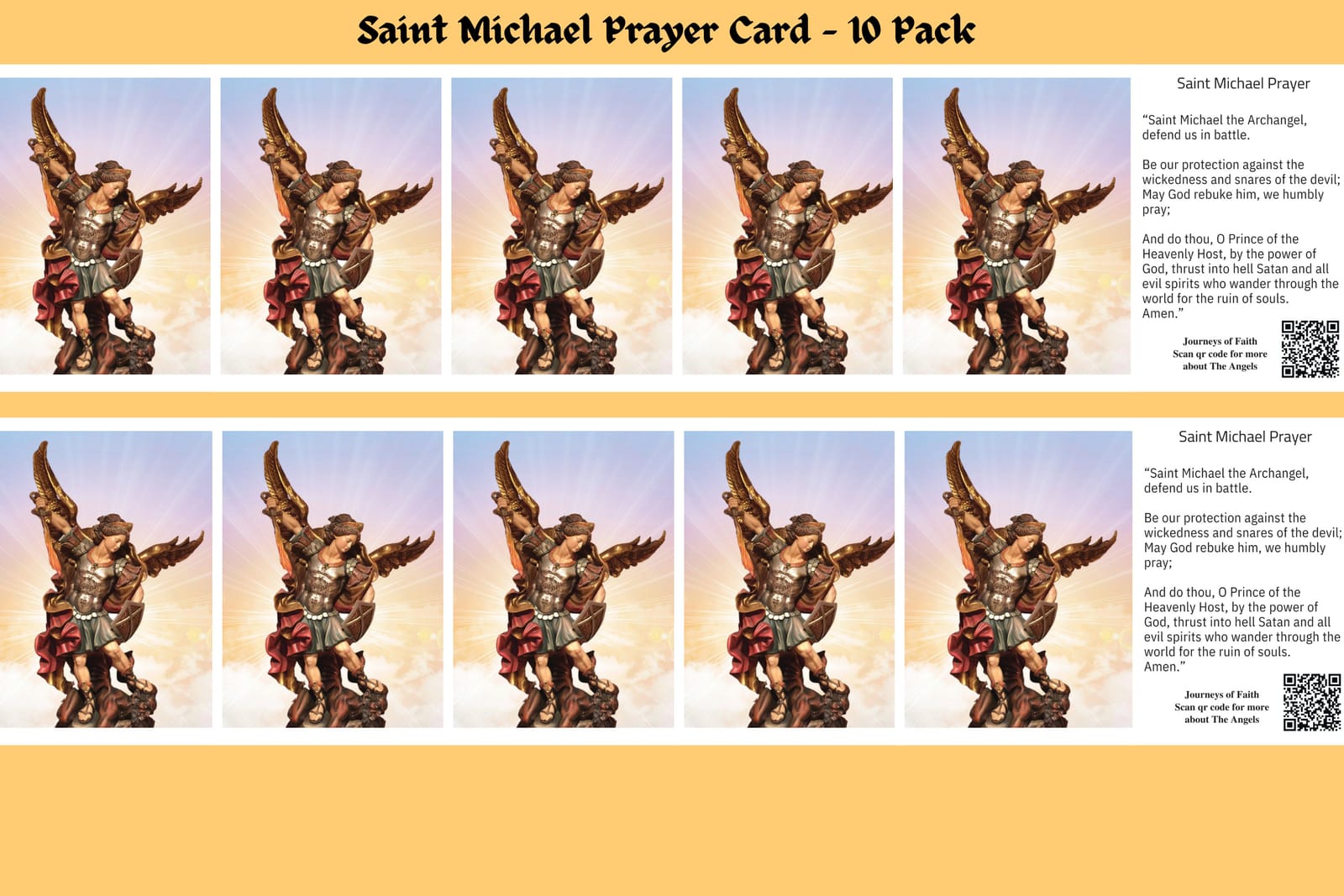 Saint Michael Prayer Card art print by Journeys of Faith featuring a detailed religious depiction of Saint Michael the Archangel.