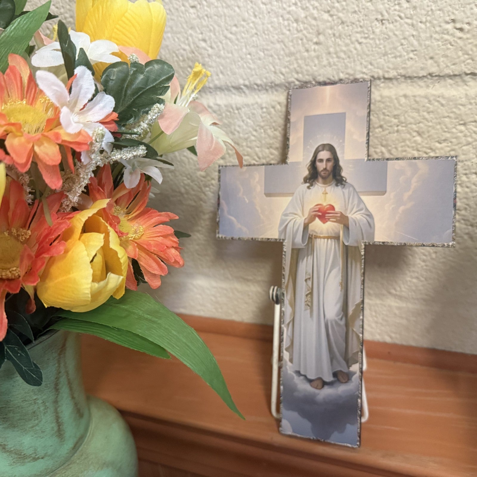 Jesus Christ 2D Flat Wood 12" Cross, New #AB-340-R2 - Journeys of Faith