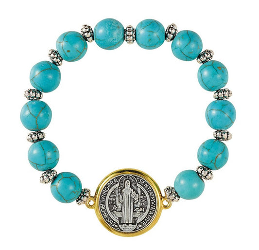 Saint Benedict Turquoise Bead 7.5" Bracelet , New #AB-277-R2 - Journeys of Faith