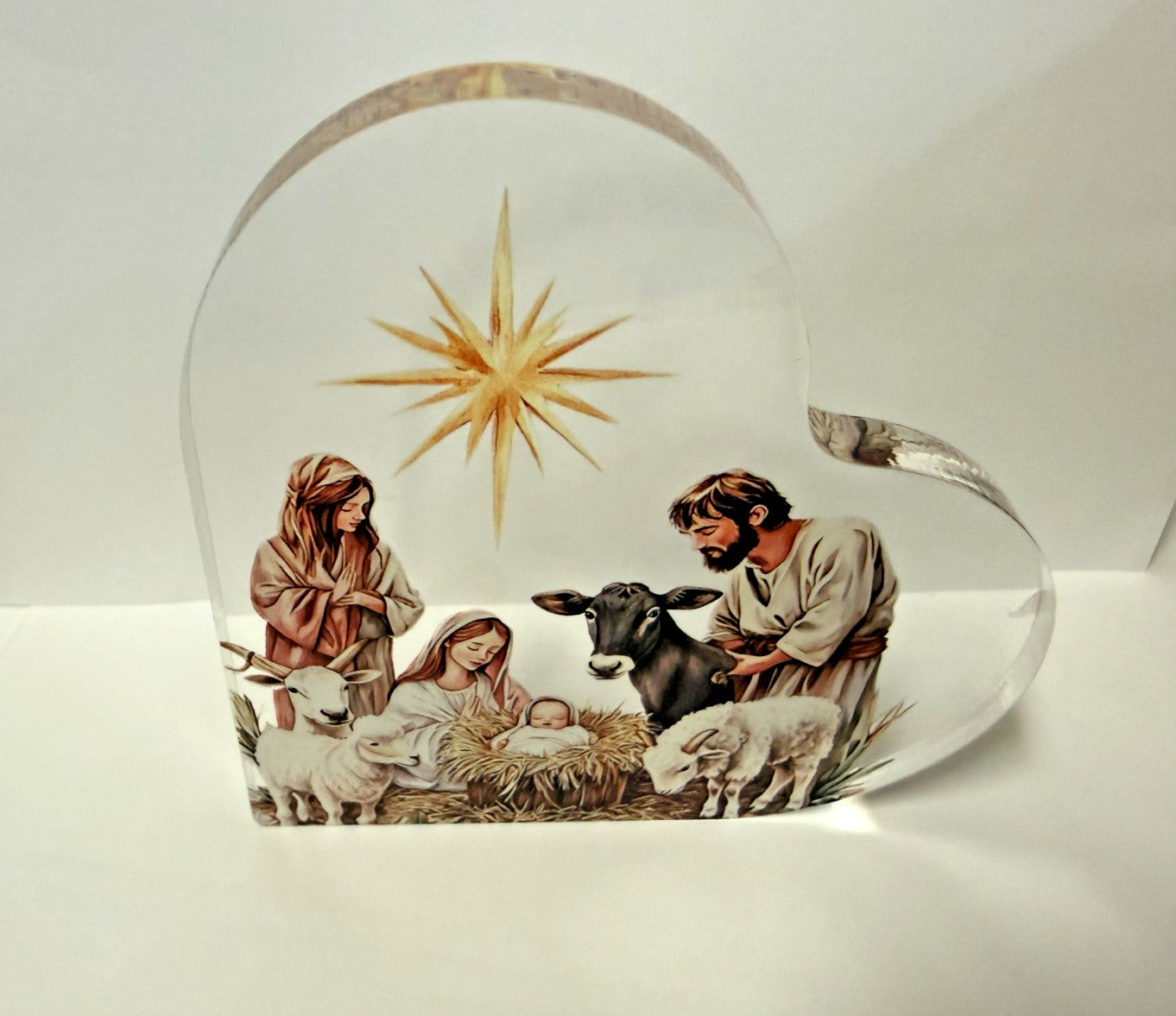 Nativity Scene Small Heart Acrylic Image, New #Gftshp-241