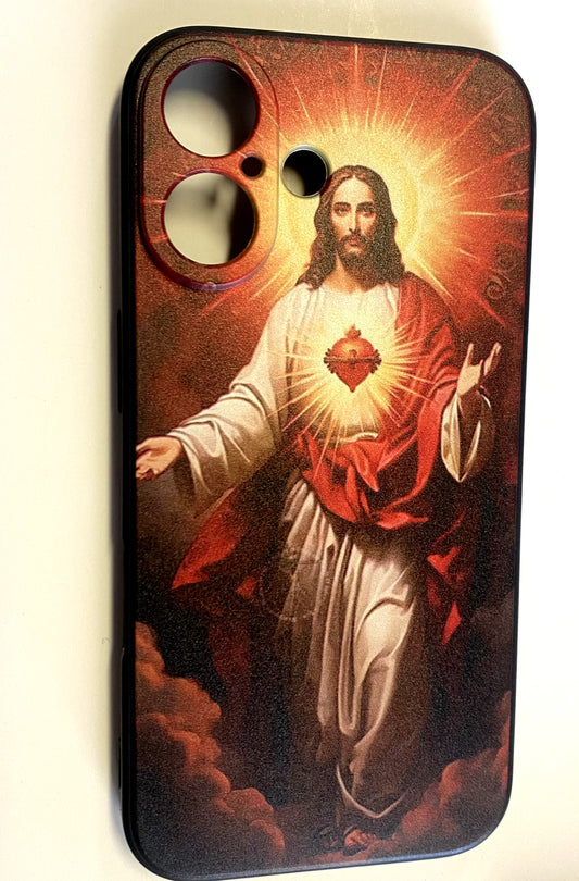 Sacred Heart of Jesus iPhone 14-16 cell phone case by New Case featuring religious artwork and protective design.