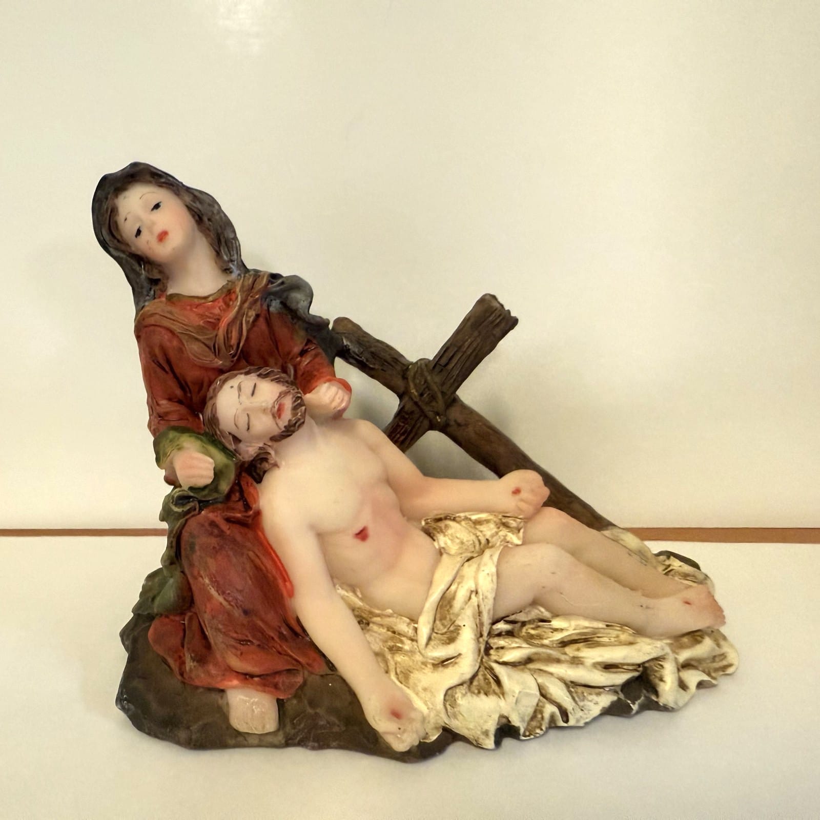 Colored Pieta 3-inch figurine by Journeys of Faith, a detailed Christianity statue depicting Mary and Jesus in a religious scene.