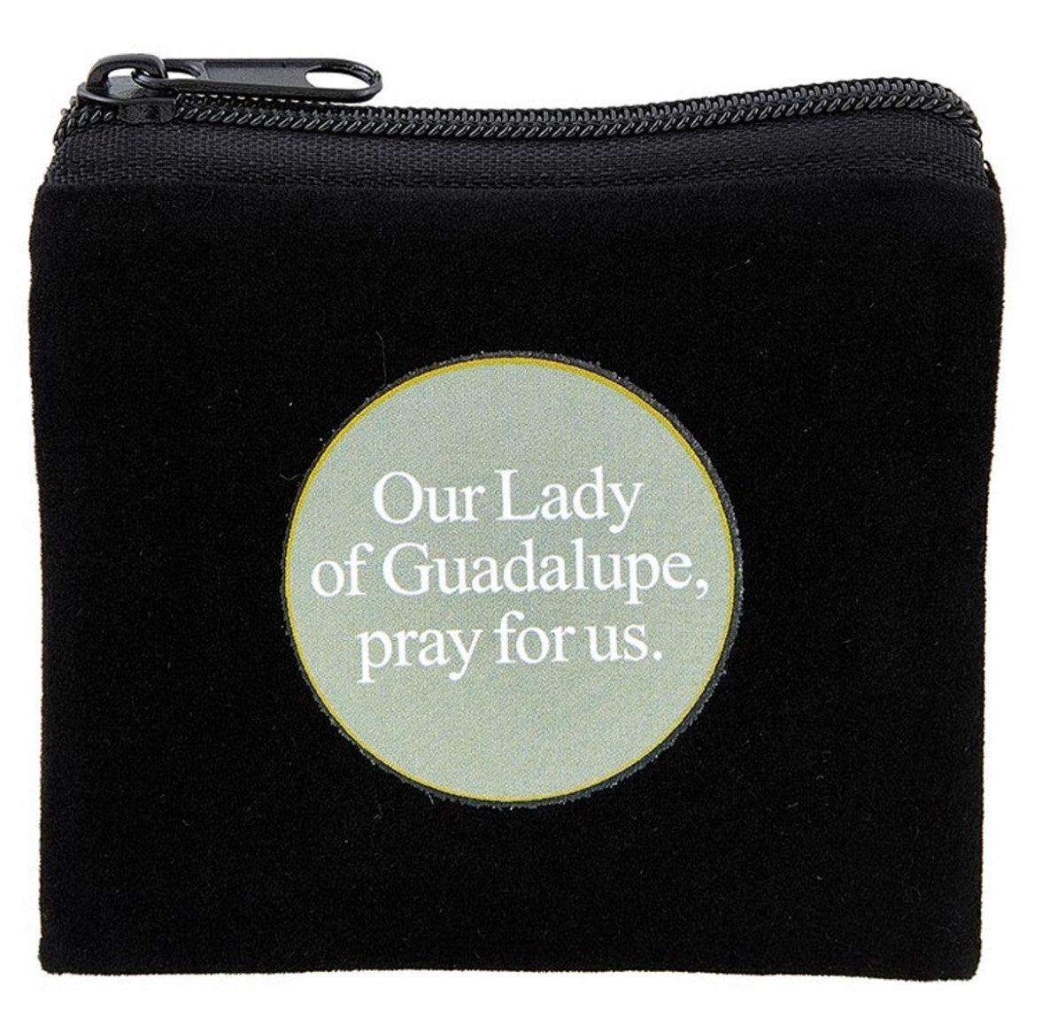 Our Lady of Guadalupe Small Black 3" Zip Rosary Pouch, New #AB-038