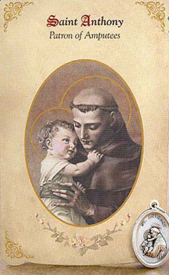 Saint Anthony/ Patron of Amputees, Prayer Card + Medal, New from Italy #PCM-04 - Journeys of Faith