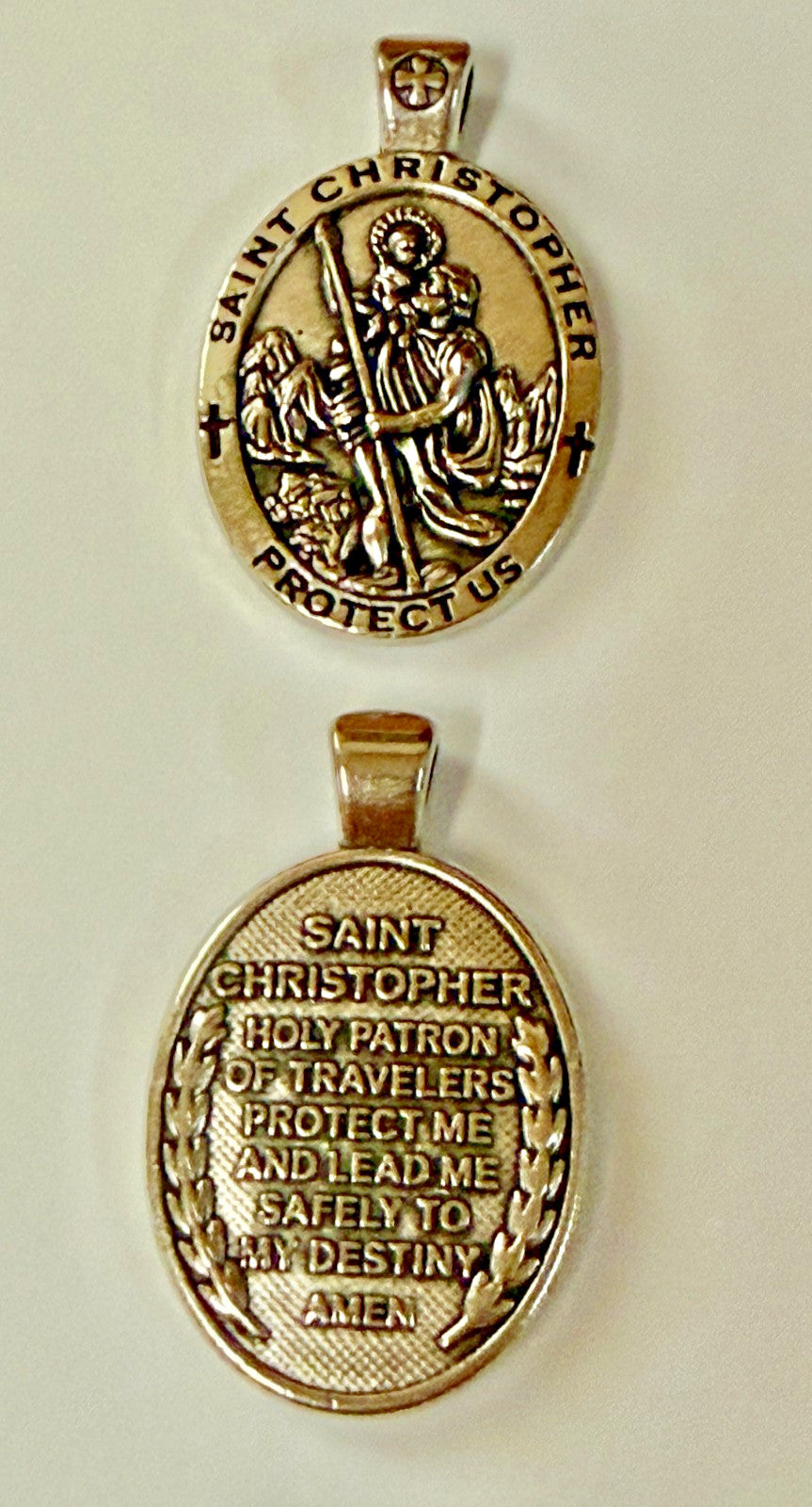 Saint Christopher 1.5" Silvertone Oval Medal, New #MD-070 - Journeys of Faith