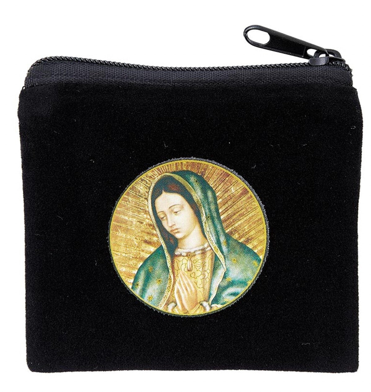 Our Lady of Guadalupe Small Black 3" Zip Rosary Pouch, New #AB-038