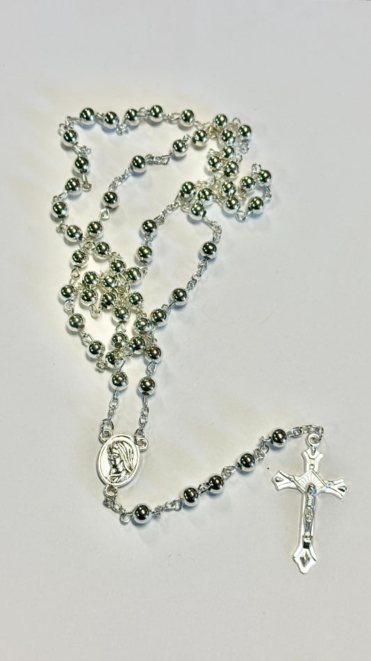 Blessed Mother  + Divine Mercy  .925 Silver Rosary,  New #Gftshp-155