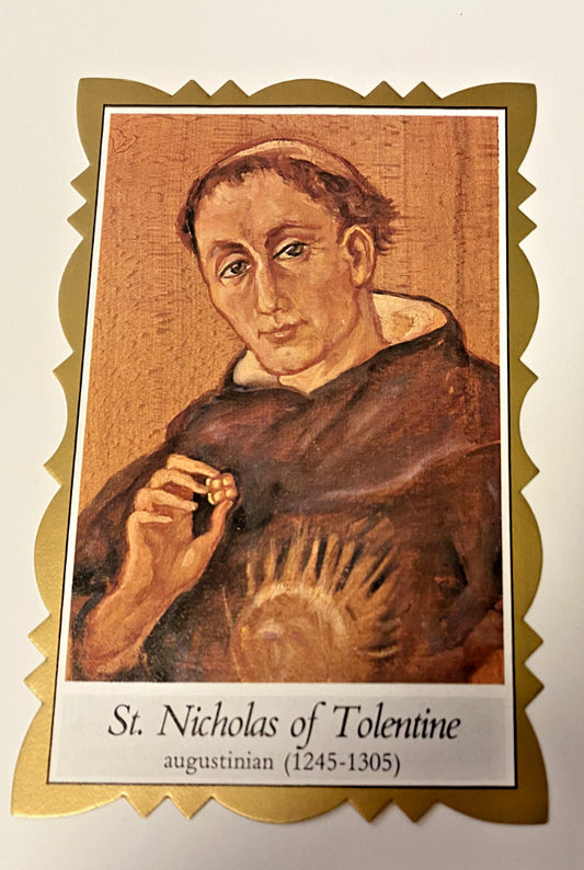 Saint Nicholas of Tolentino Scalloped Prayer Card, From Italy