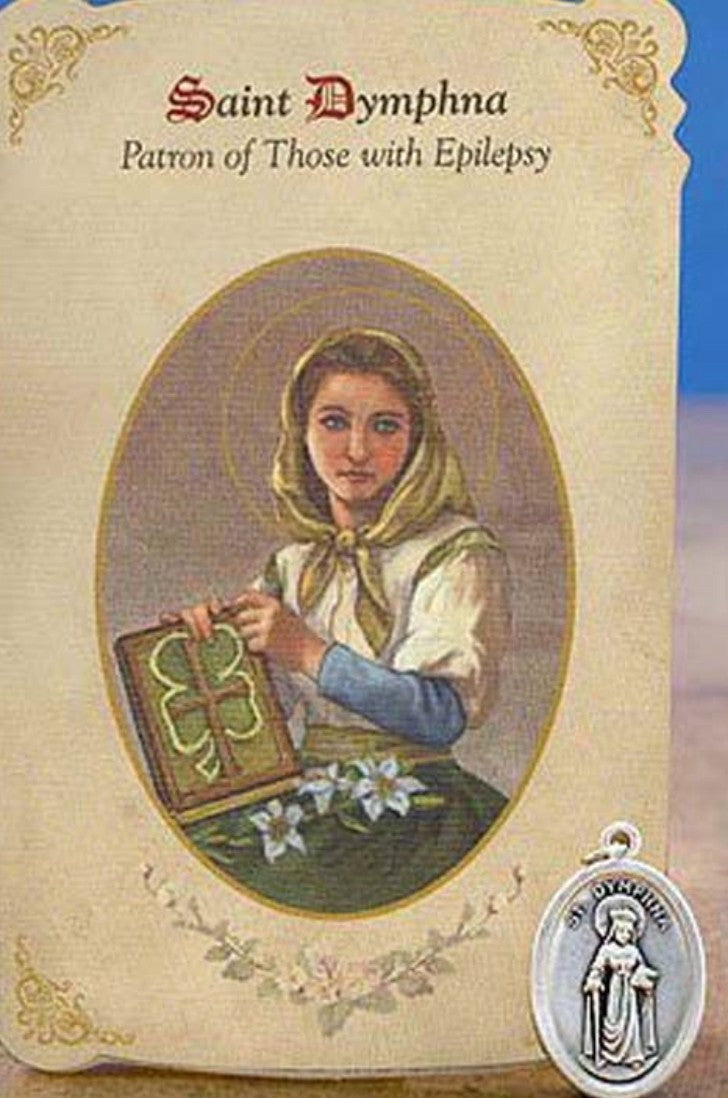 St Dymphna Patron of  Epilepsy illness Prayer Card  Medal, New #PCM-33