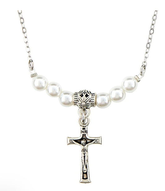 Silver  1" Crucifix Necklace with Faux Pearls, New #AB-353-R2 necklace Jewelry & Watches:Fashion Jewelry:Necklaces & Pendants