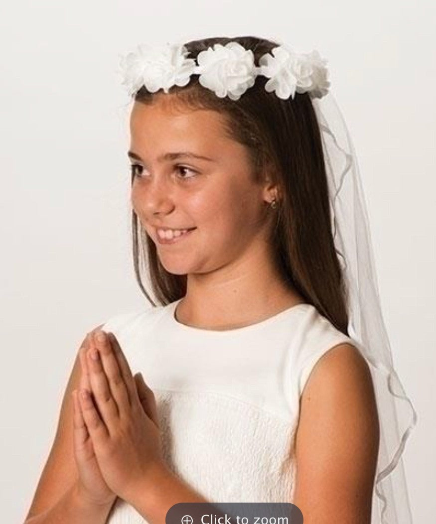 First Holy Communion Veil, with Flowers  New #RM-59-R2