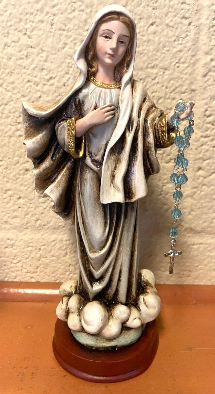 8.5-inch Our Lady of Medjugorje statue from Colombia by Bob and Penny Lord, featuring detailed religious figure in a serene pose.
