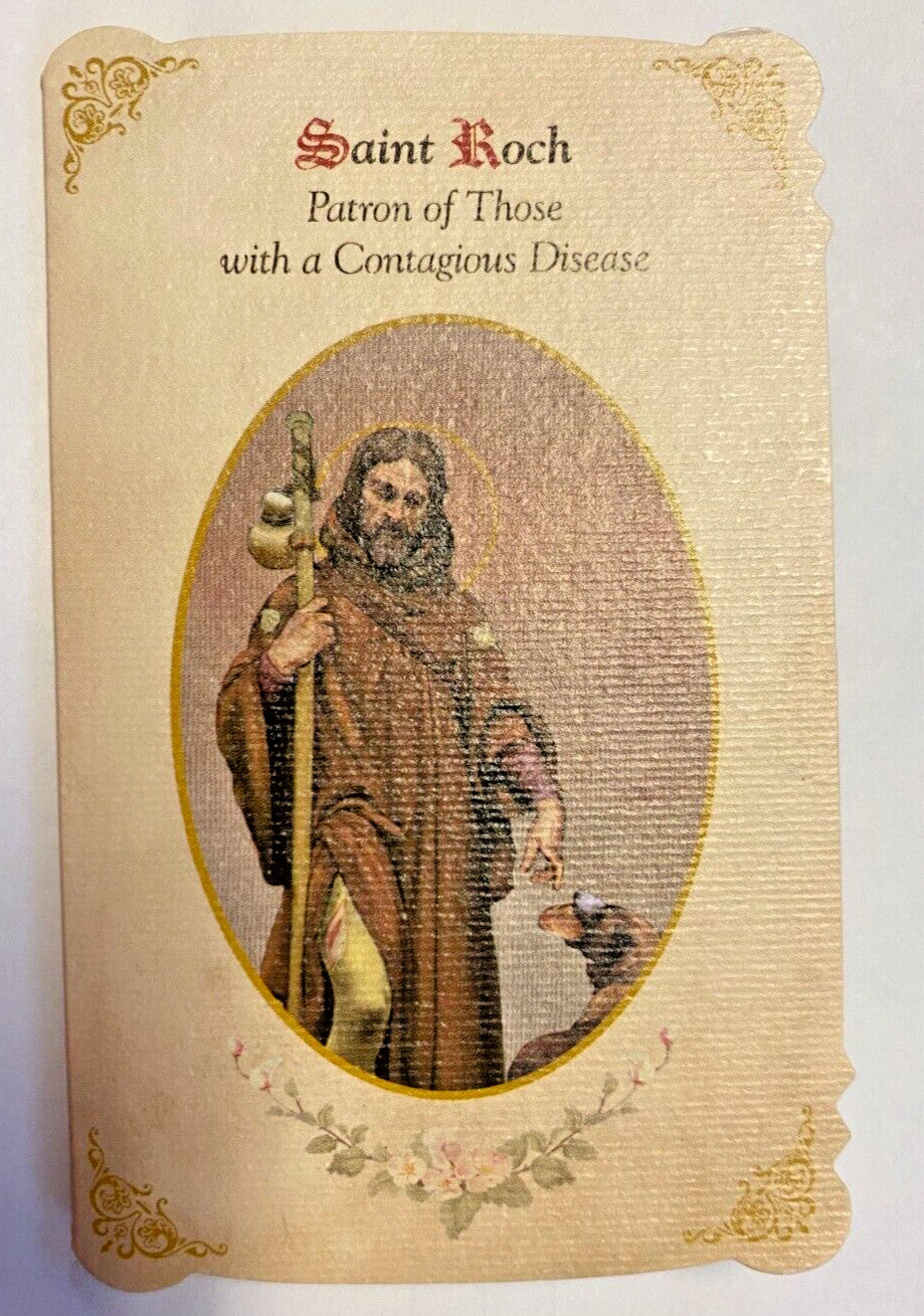 Saint Roch ( Patron of Plagues) Prayer Card + Medal, New #PCM-027