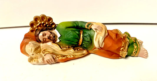 Sleeping Saint Joseph 4-inch statue by Bob and Penny Lord, detailed Christian religious figurine for collection or display.