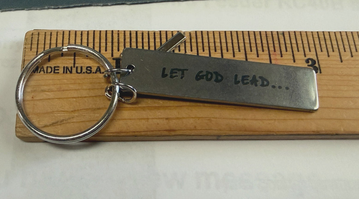 Key Ring with hanging cross, bar with " Let God Lead", New #Gftshp-265 - Journeys of Faith