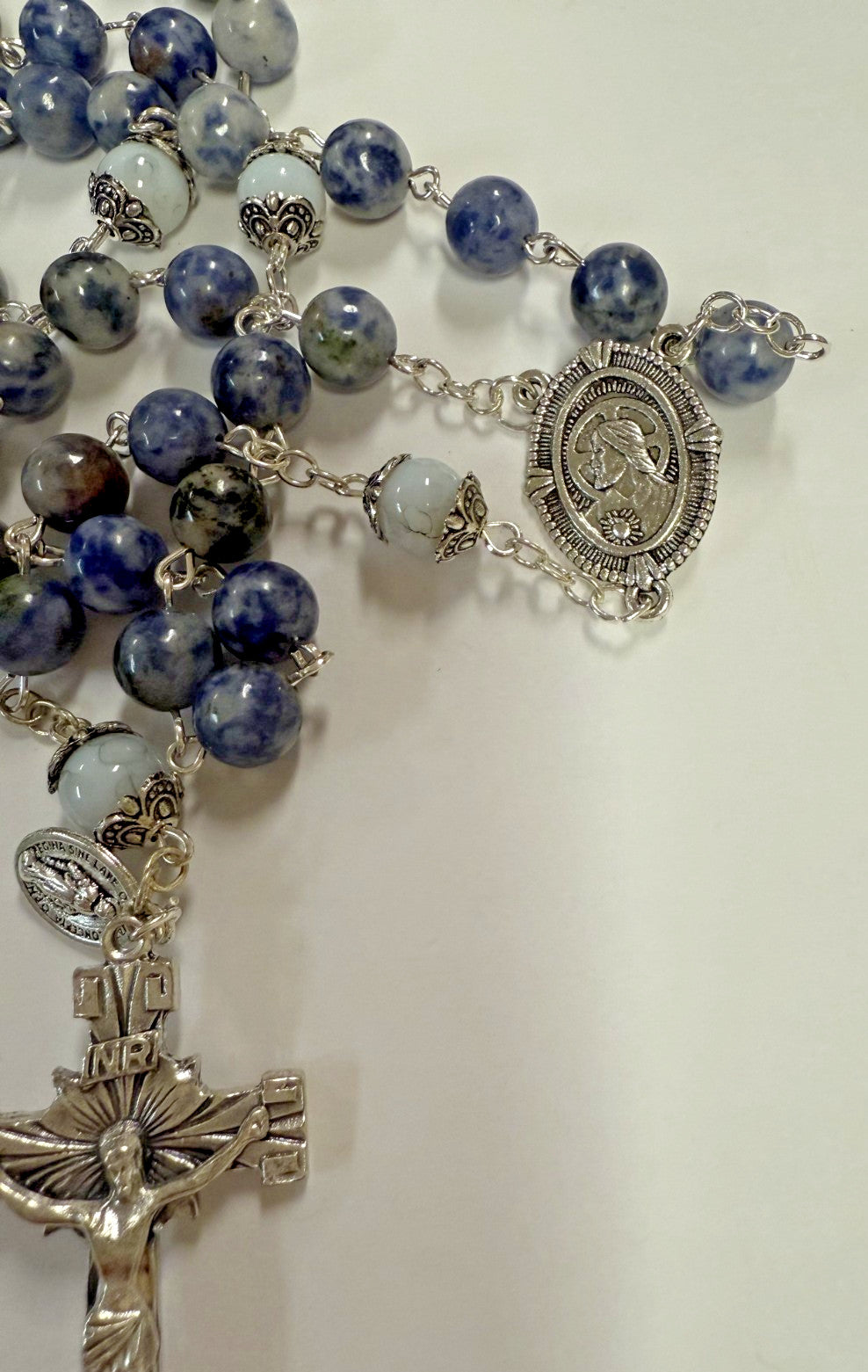 Blue Spot Stone Beads Rosary, New #Gftshp-55 - Journeys of Faith