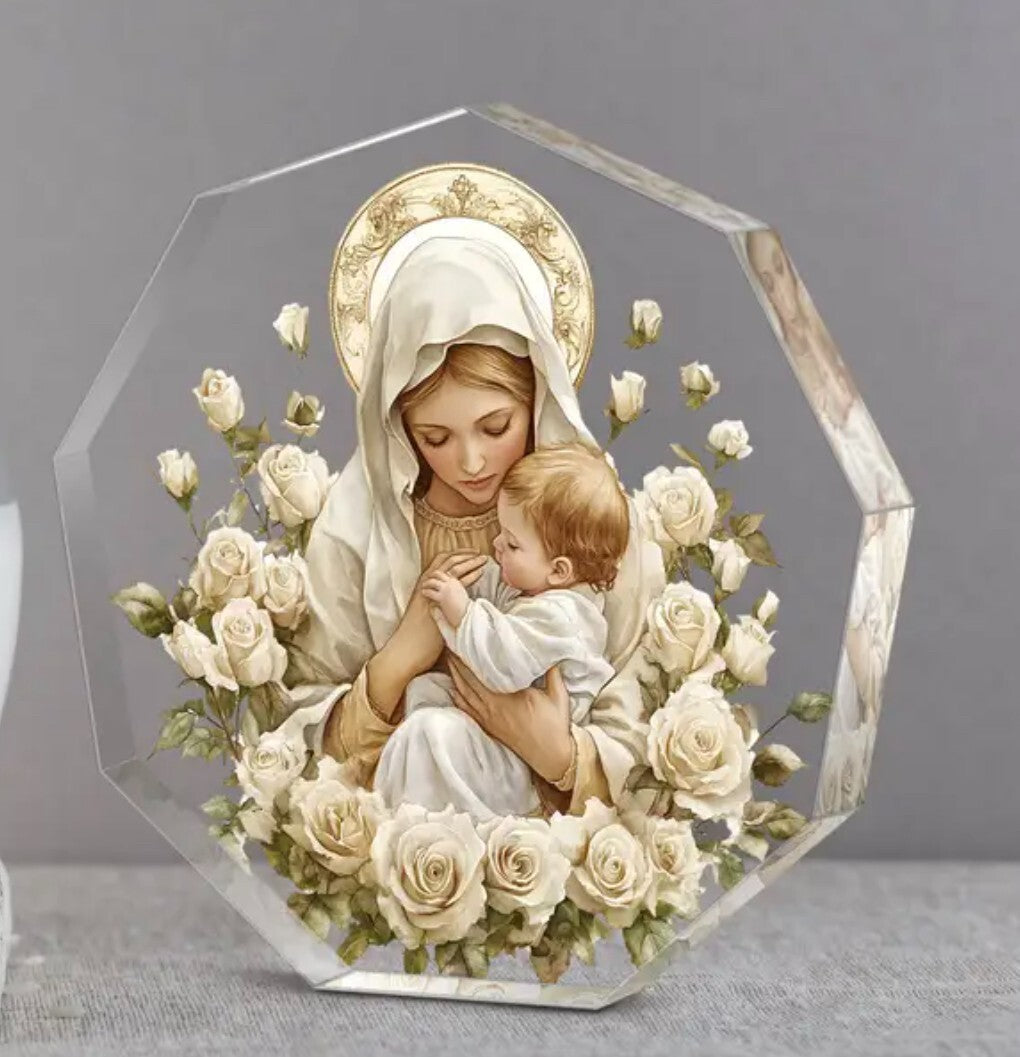 Blessed Mary & Child Jesus Small Octagon Acrylic Image, New #ALM-021-R2