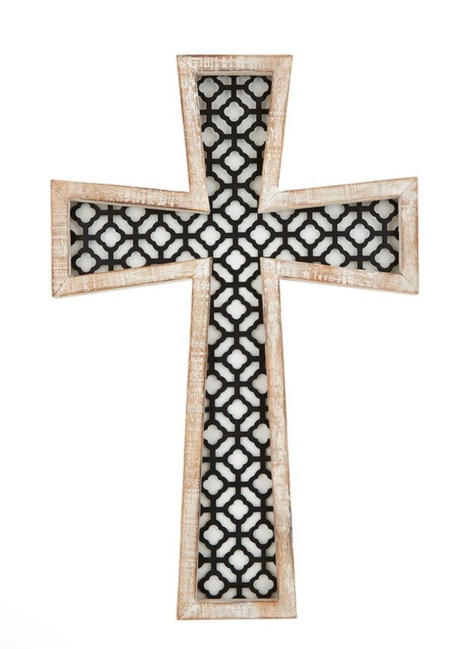 Arabesque Art Wood & Metal  17"  Wall Cross, New #AB-213