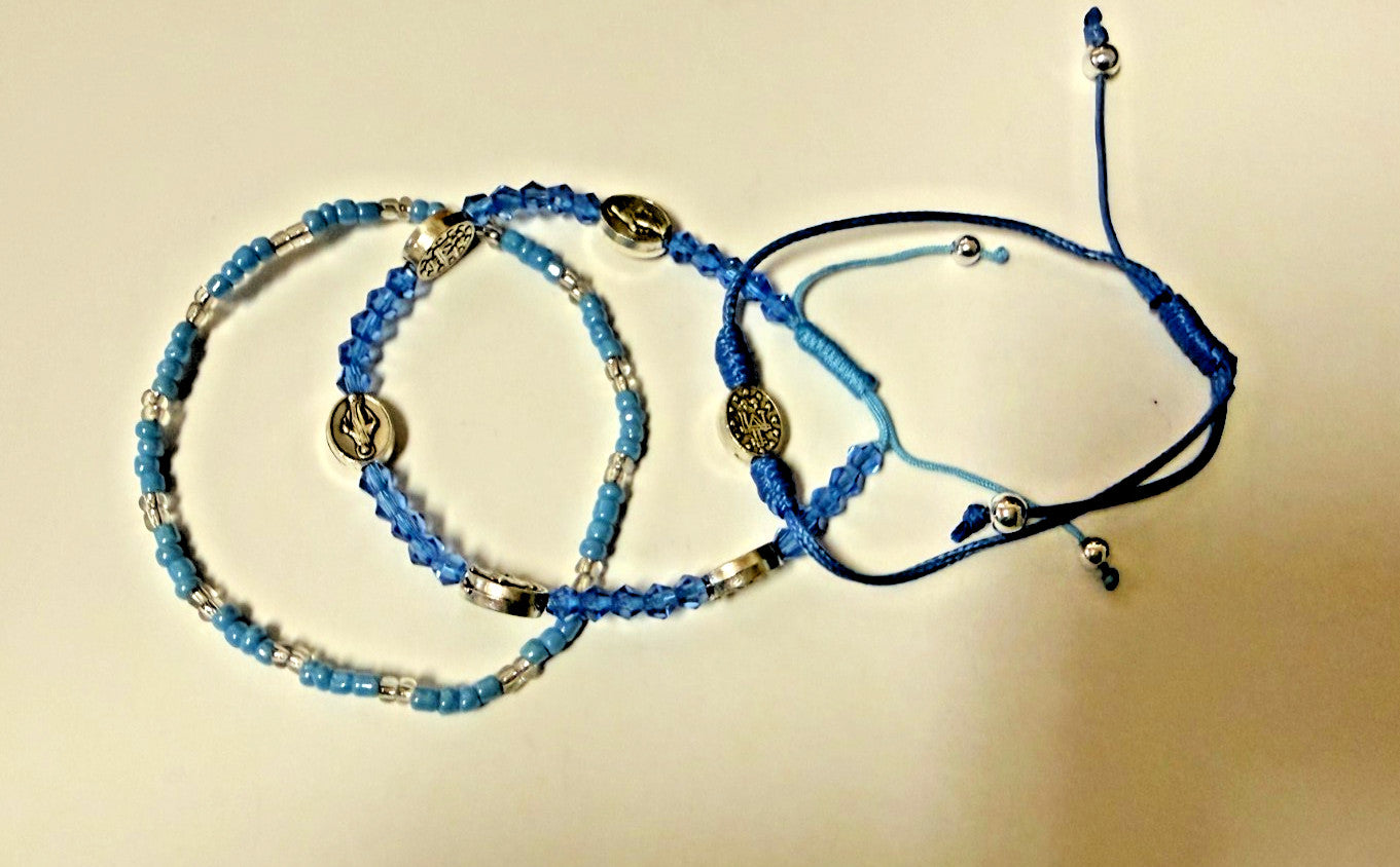 Our Lady of the Miraculous Medal 3 Pc Blue Cord Bracelets