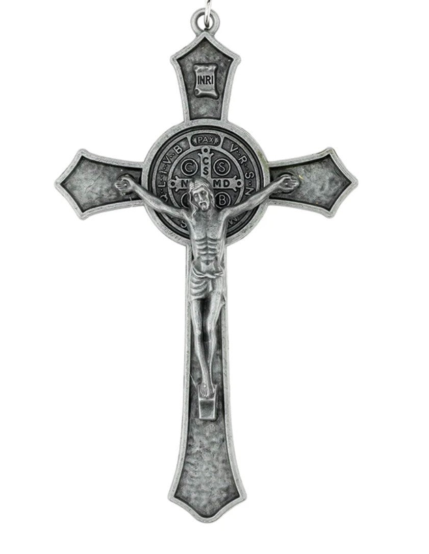 Saint Benedict 5.75" Antique Silver(Dark Gray) Crucifix,  New #AB-434-R2