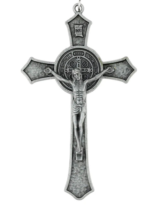 Saint Benedict 5.75" Antique Silver(Dark Gray) Crucifix,  New #AB-434-R2