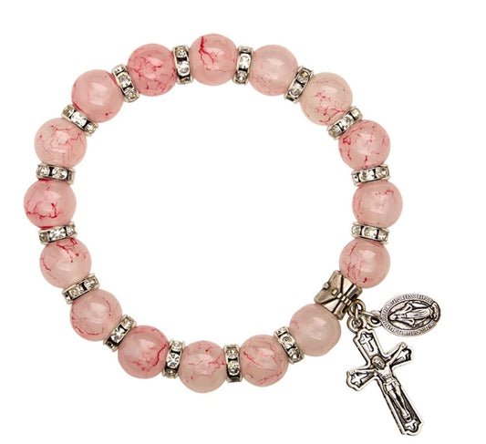O L of the Miraculous  Medal Pink Marbled Glass Bracelet, New #Gftshp-149 Journeys of Faith Collectibles:Religion & Spirituality:Christianity:Jewelry