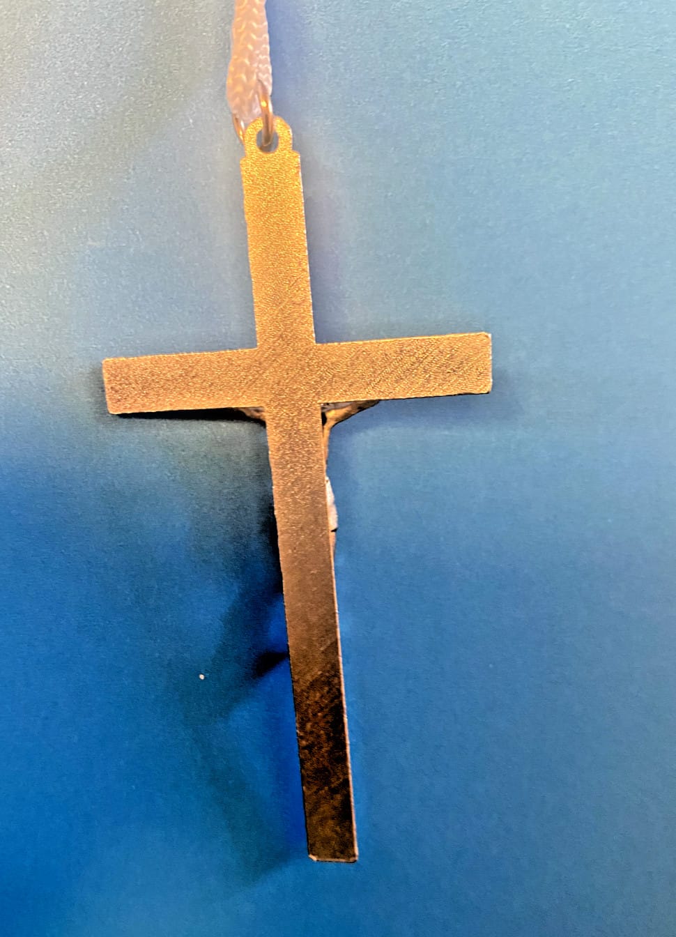 White enamel crucifix pendant with white cord, 3.5-inch cross and 1.5-inch pendant, Christian religious jewelry by Journeys of Faith.