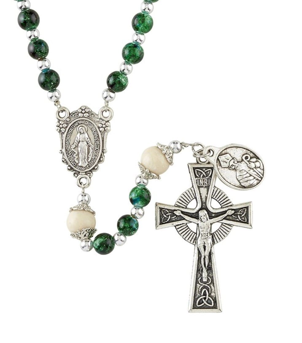 St Patrick Green Marbled Rosary,  New Gftshp-64 Journeys of Faith Collectibles:Religion & Spirituality:Christianity:Rosaries