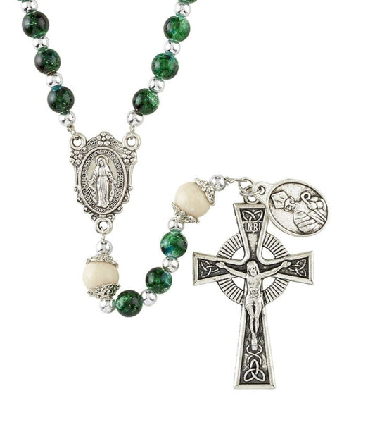 St Patrick Green Marbled Rosary,  New Gftshp-64 Journeys of Faith Collectibles:Religion & Spirituality:Christianity:Rosaries