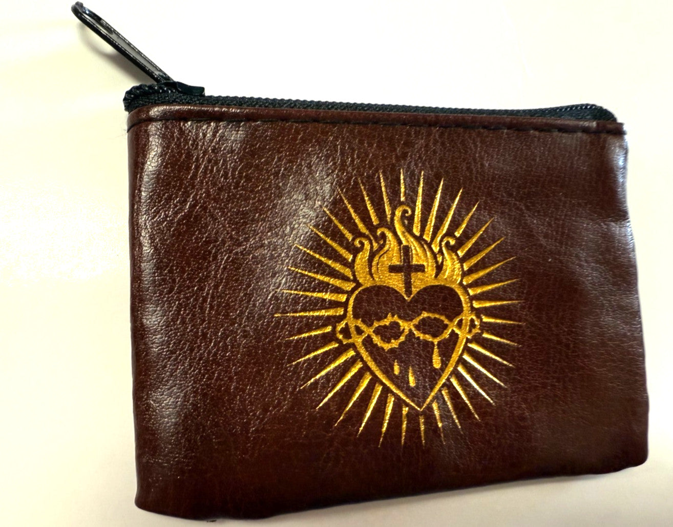 Sacred Heart Dark Wine  3" Zip Rosary Pouch, New #AB-329-R2-C - Journeys of Faith