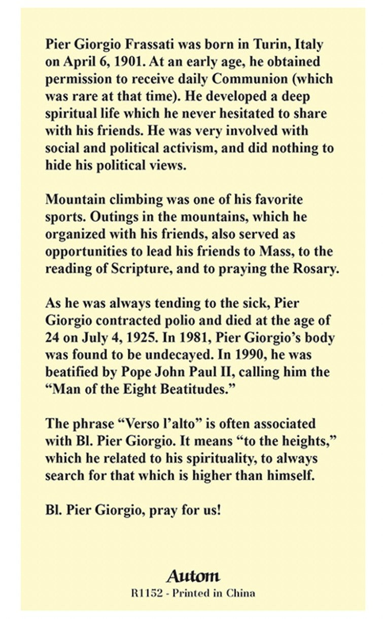 Blessed Pier Giorgio Frassati, Prayer Card, New #PC-32