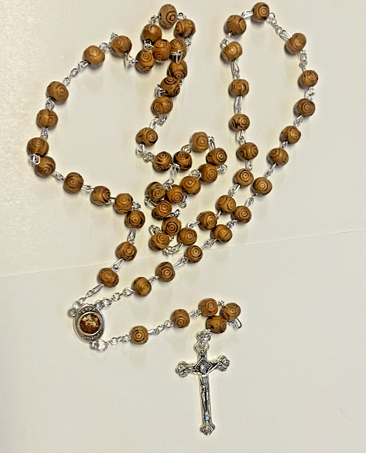 Olive Wood Rosary with Holy Soil , New from Jerusalem #AB-348-R2
