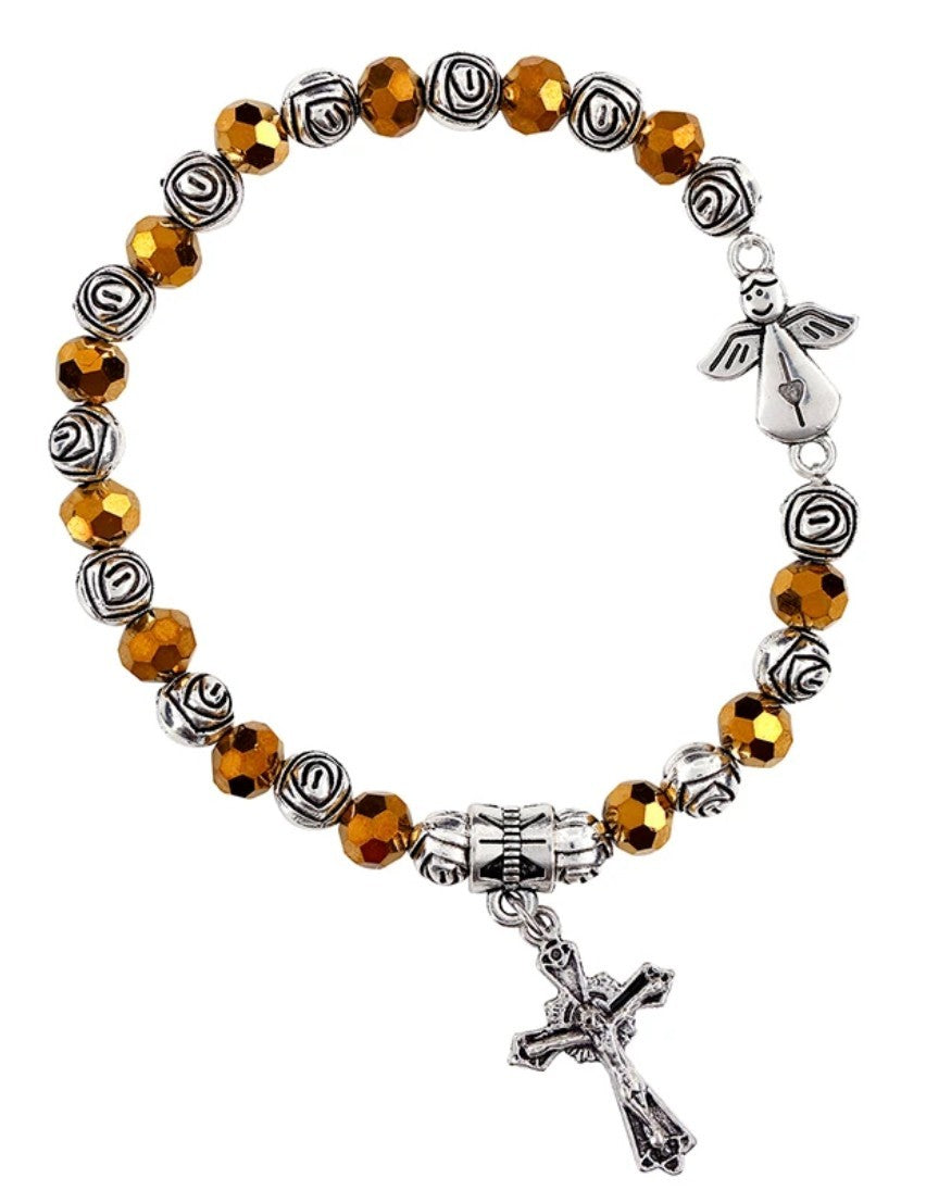 Angel with Gold  Rose Beads Bracelet, New #Gftshp-275 - Journeys of Faith