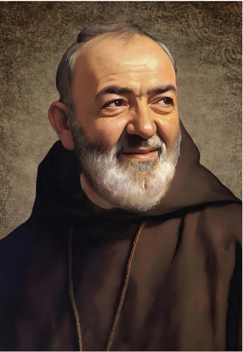 Wood plaque featuring Padre Pio, 5-inch religious Christian collectible from Bob and Penny Lord Journeys of Faith.