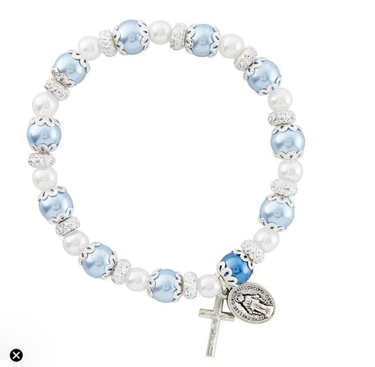 Light Blue and  White Imitation  Pearl Bead Bracelet, New #Gftshp-273 - Journeys of Faith