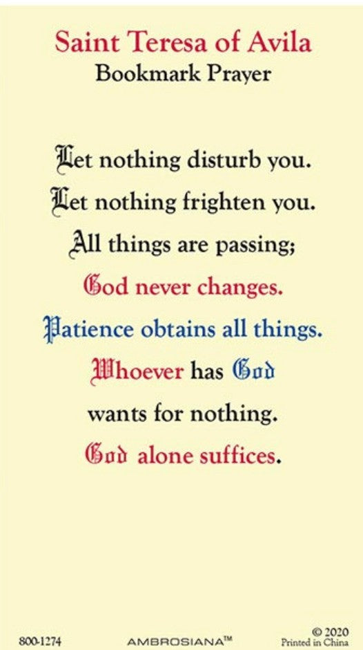 Saint Teresa of Avila Laminated Prayer Card , New  #PCL-23