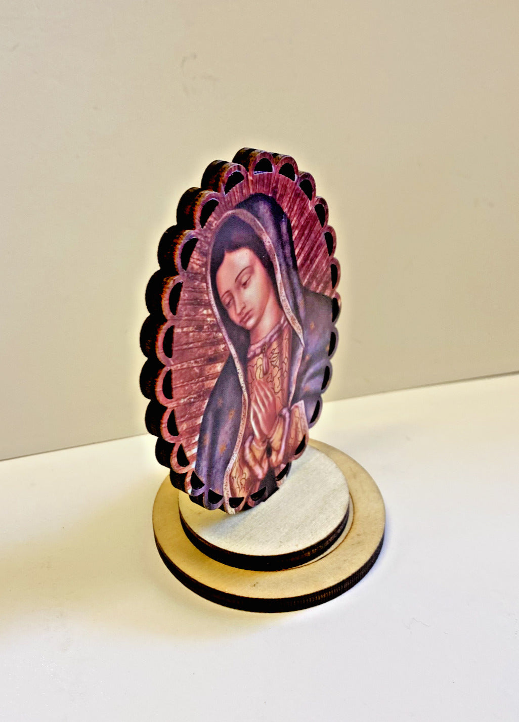 Our Lady of Guadalupe Scalloped 3.5" Wood Image, New #AB-299-R2