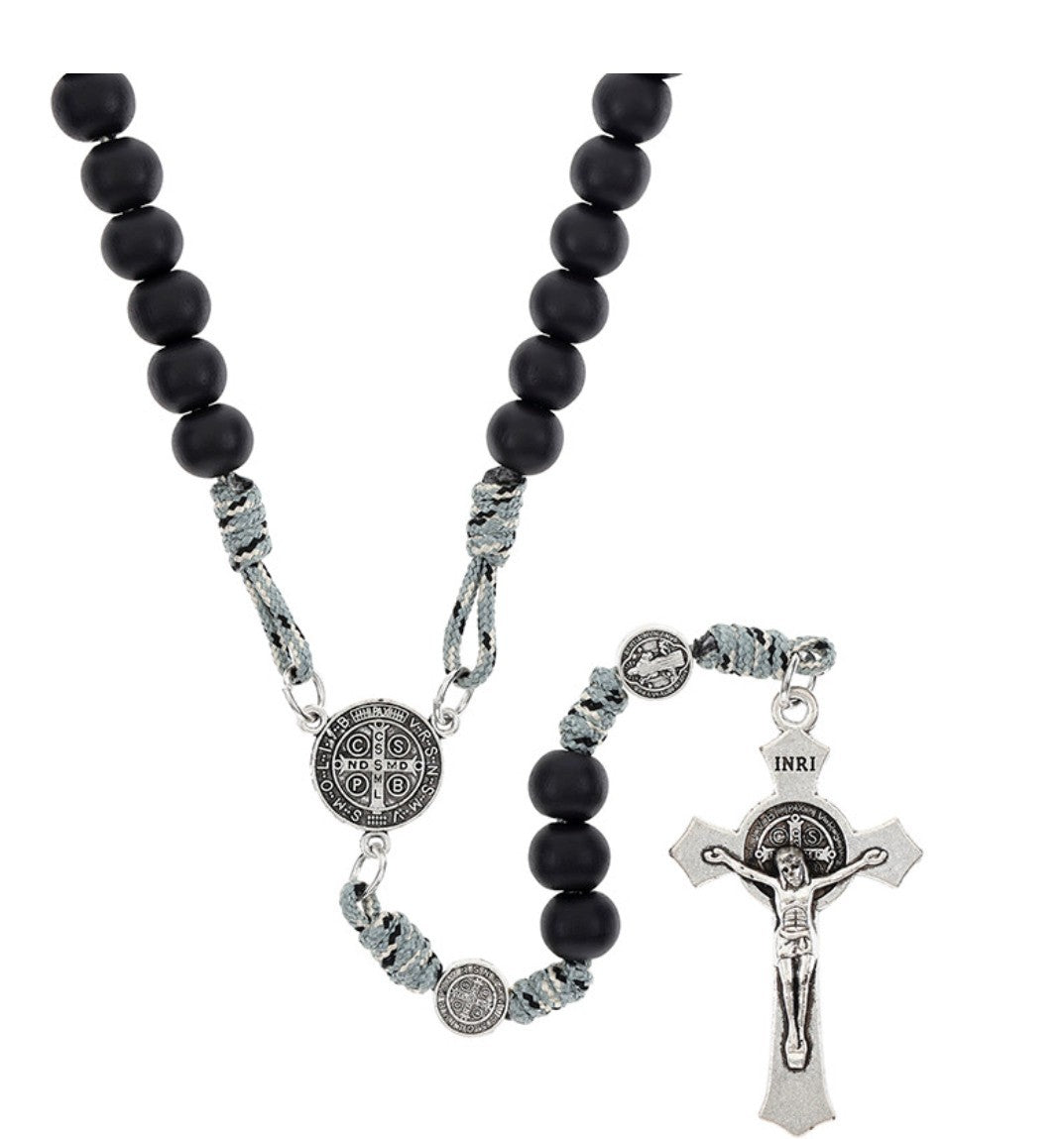 Saint Benedict Paracord Black Rosary,  New #Gftshp-100