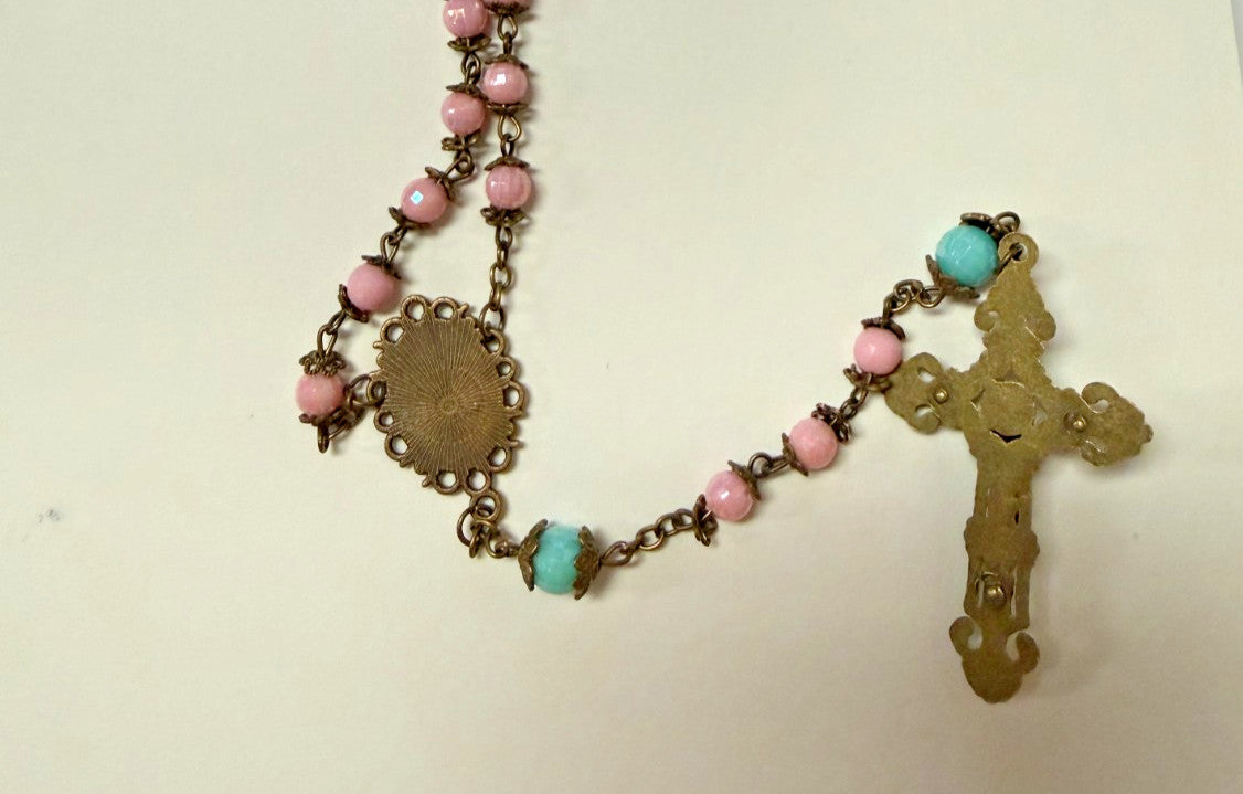 Saint Philomena  Pink & Blue Rosary, New #Gftshp-246