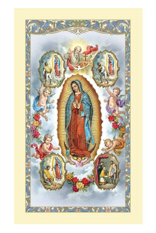 Our Lady of Guadalupe Laminated Prayer Card with Visions, New #PCL-37