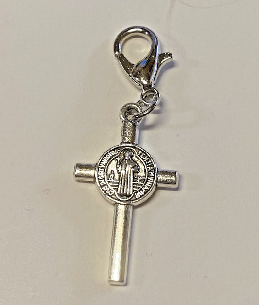 Saint Benedict Silver tone 1.50" Cross Charm, New #AB-024-1