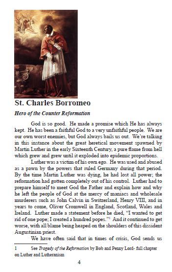 Saint Charles Borromeo Pamphlet/Minibook, by Bob and Penny Lord, New - Journeys of Faith