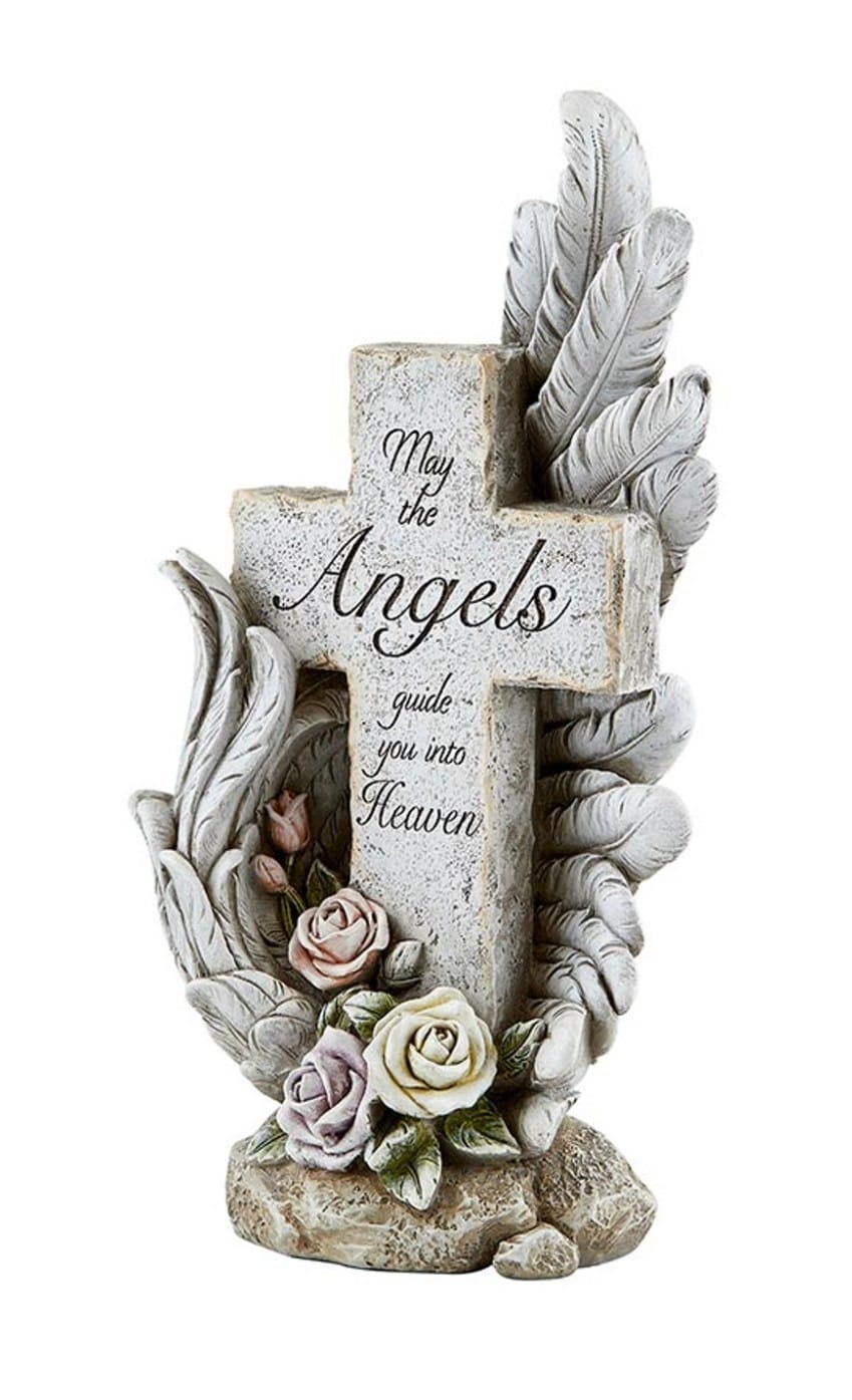 Avalon Gallery 10-inch angel wing cross figurine, detailed home decor sculpture with intricate craftsmanship and elegant design.